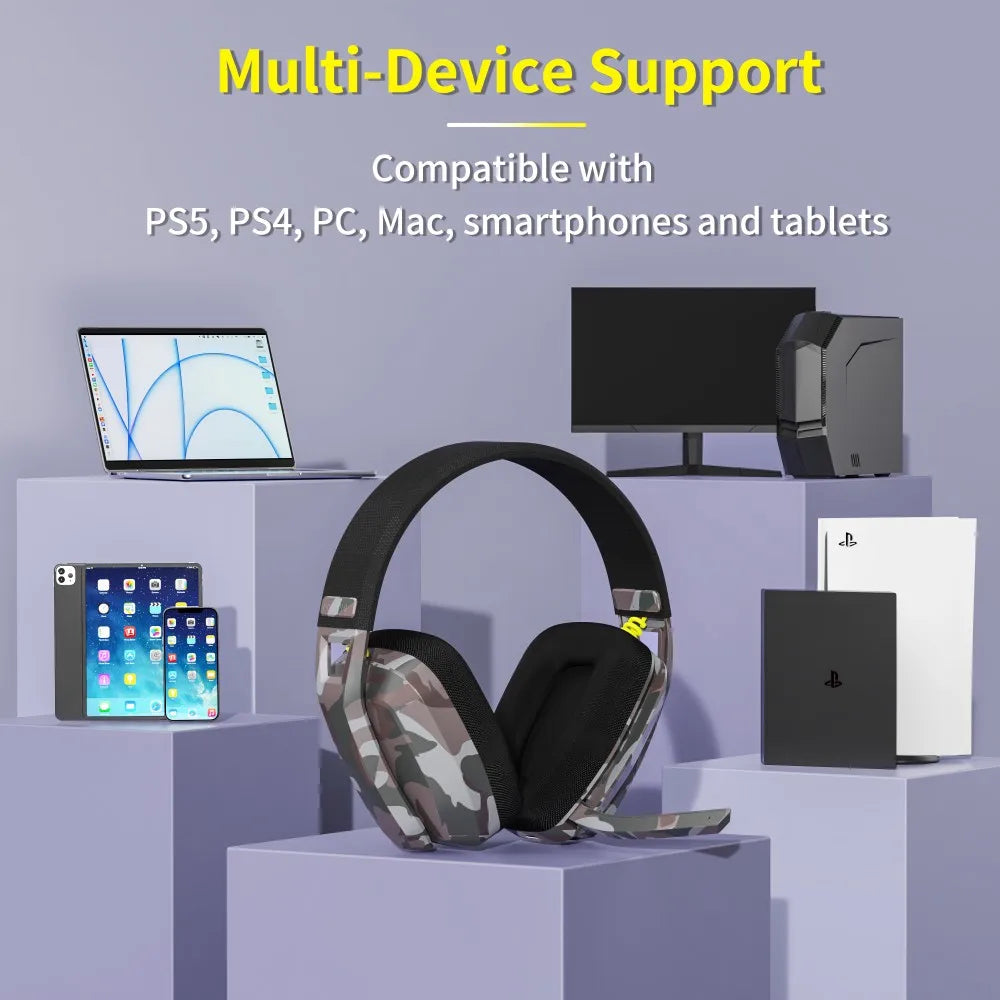 Binnune – Auriculares de xogo sen fíos 2.4GHz e BT – PS5, PS4 e PC