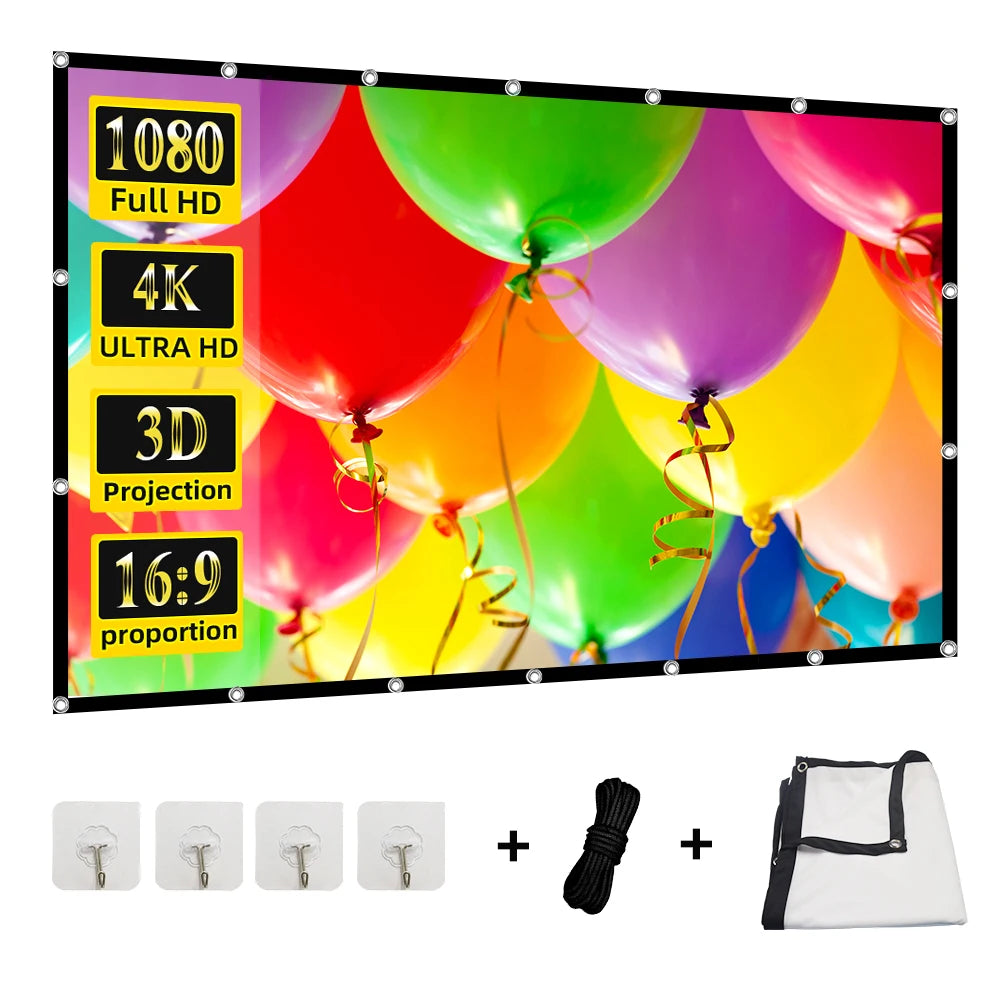 Draagbaar Opvouwbaar Projectorscherm 60-200 Inch, 16:9 voor Binnen en Buiten 0
