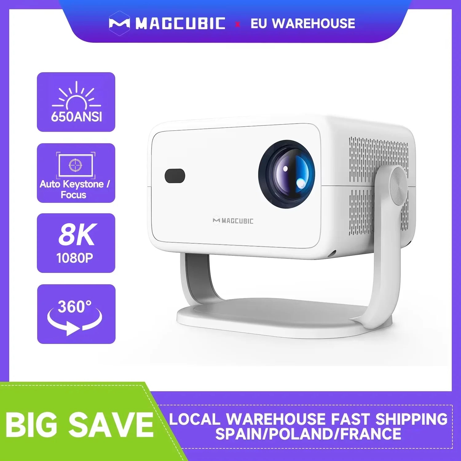 Draagbare Projector 1080P met Wifi6, Automatische Keystone en 650 ANSI Lumen 0