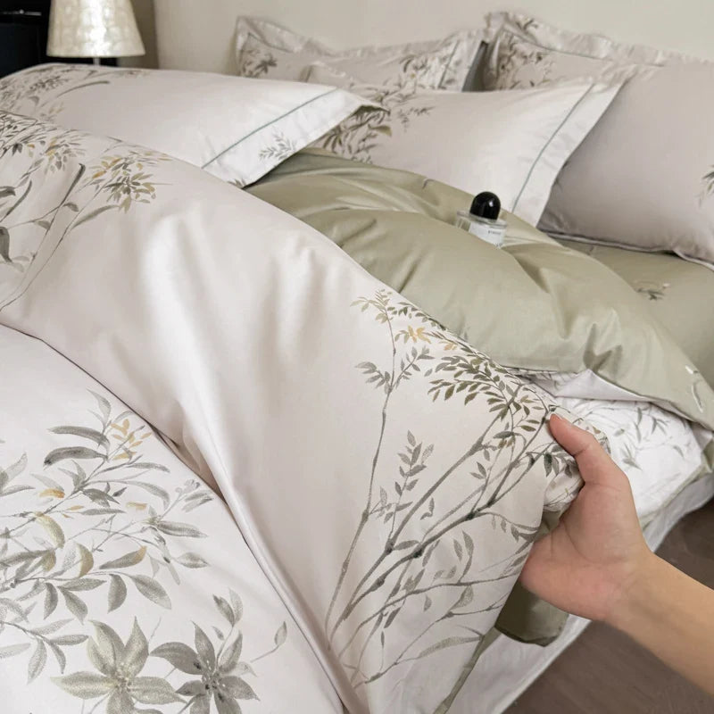 Driedelige beddenset van Egyptisch katoen – bloemenpatroon met 2 kussenslopen 3