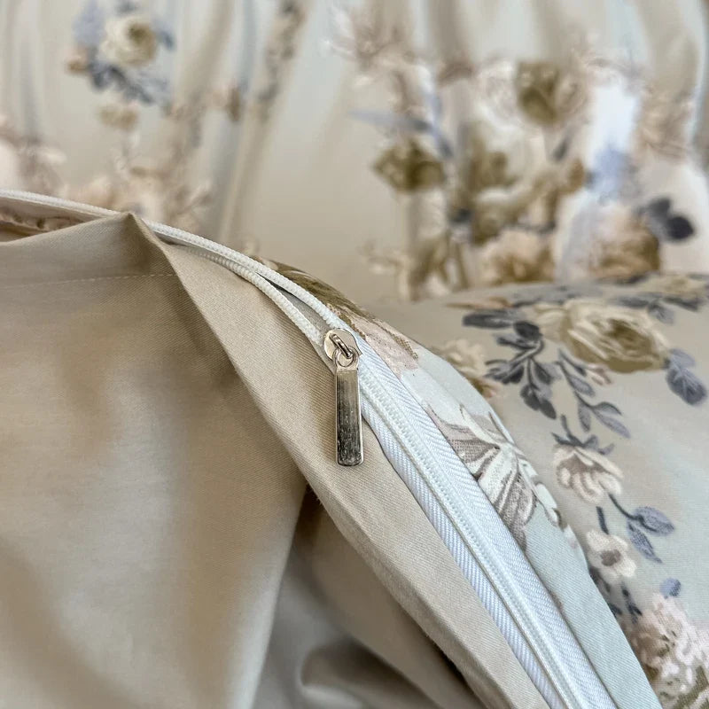 Driedelige beddenset van Egyptisch katoen – bloemenpatroon met ritssluiting 5