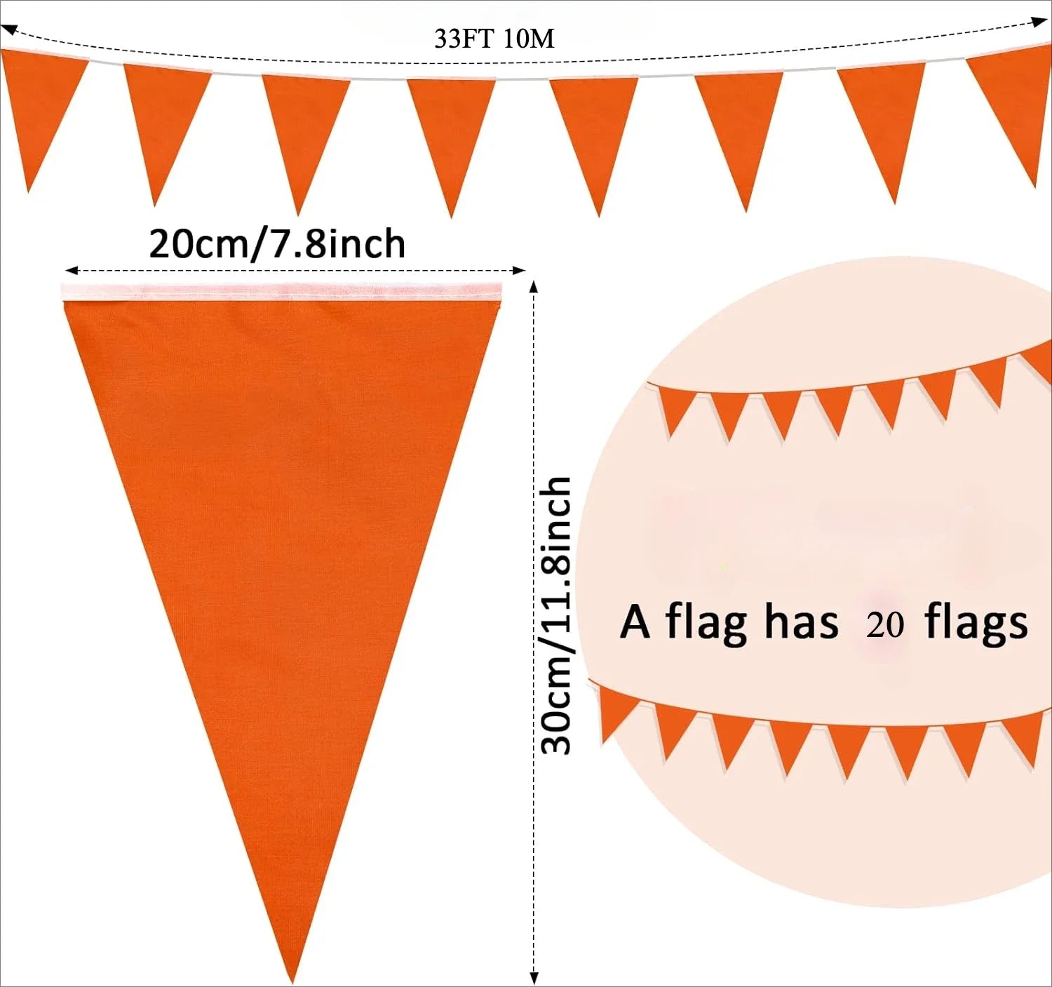Driehoekige Vlaggenlijn van 10 Meter in Oranje voor Feesten en Evenementen 1