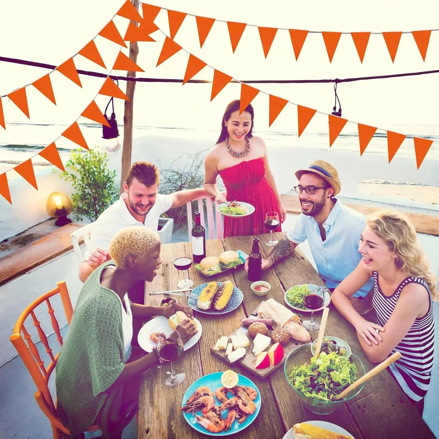 Driehoekige Vlaggenlijn van 10 Meter in Oranje voor Feesten en Evenementen 2