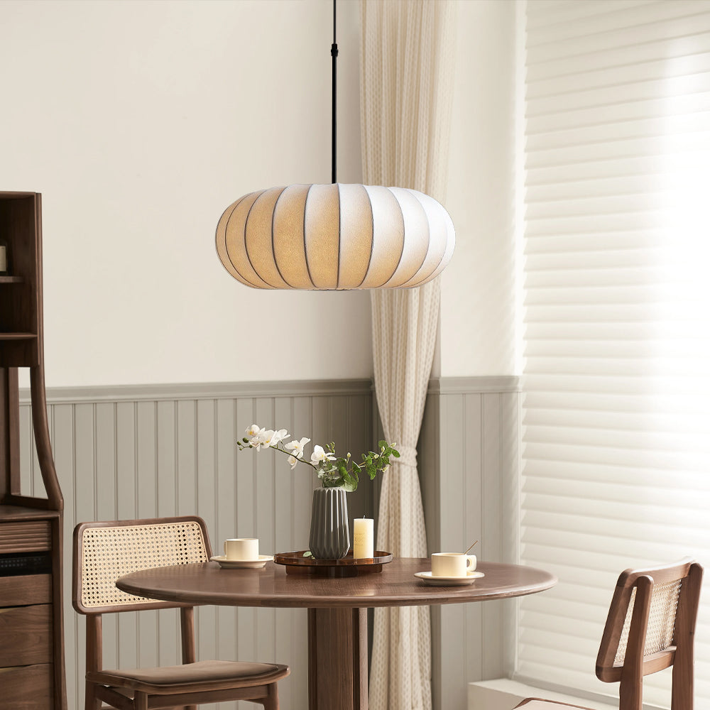 Pendelleuchte – moderne Hängeleuchte mit Textiloptik-Schirm und verstellbarem Kabel