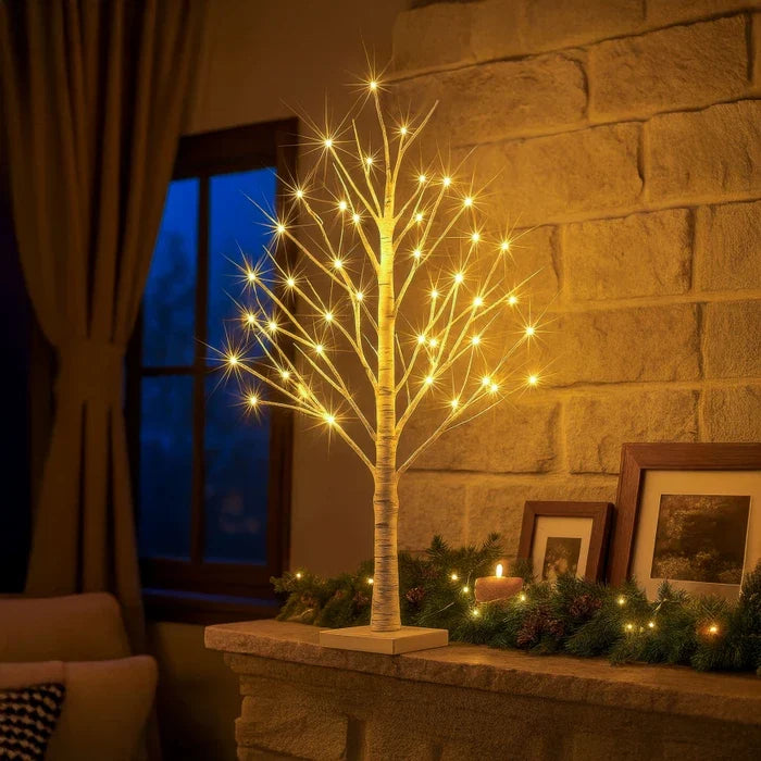 Boomlamp berk – warmwitte lichtjes op witte takken voor nachtkastje en bureau