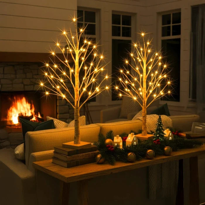 Boomlamp berk – warmwitte lichtjes op witte takken voor nachtkastje en bureau