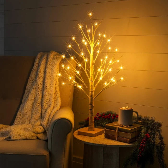 Boomlamp berk – warmwitte lichtjes op witte takken voor nachtkastje en bureau