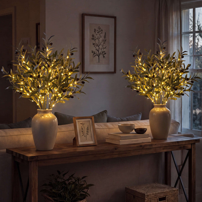 Kunstolijftak met lampje – levensecht blad en warm licht voor in je eigen vaas
