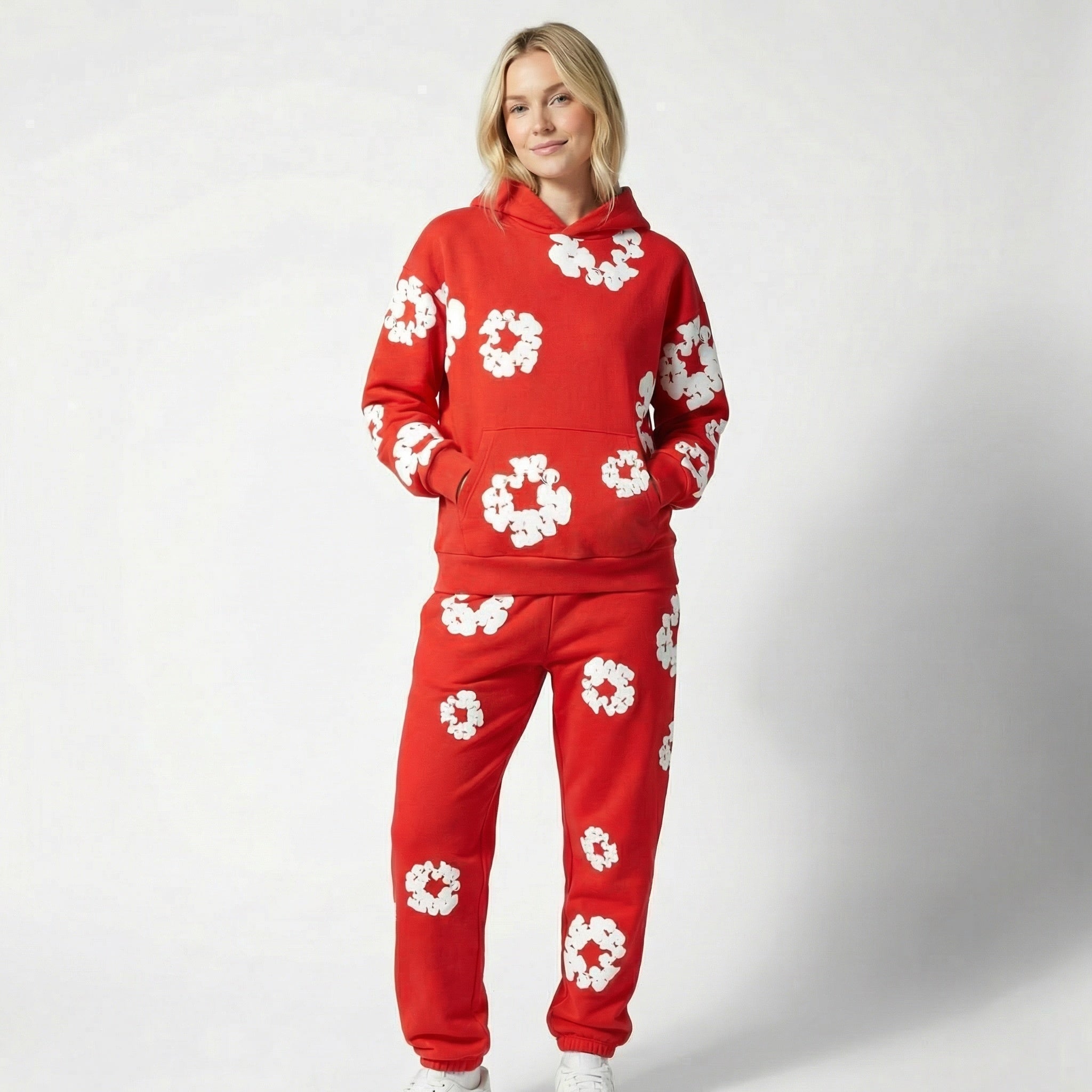 Chándal de mujer de 2 piezas – Sudadera con capucha y pantalón de jogging con estampado de flores