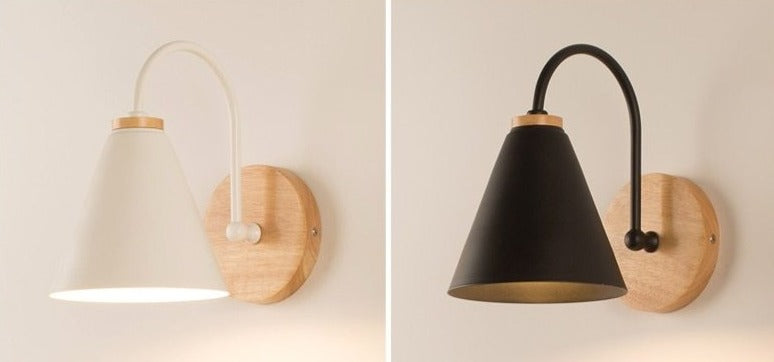 Curvora – Lámpara de varita madeira e metal, negro ou branco, elegantemente curvado