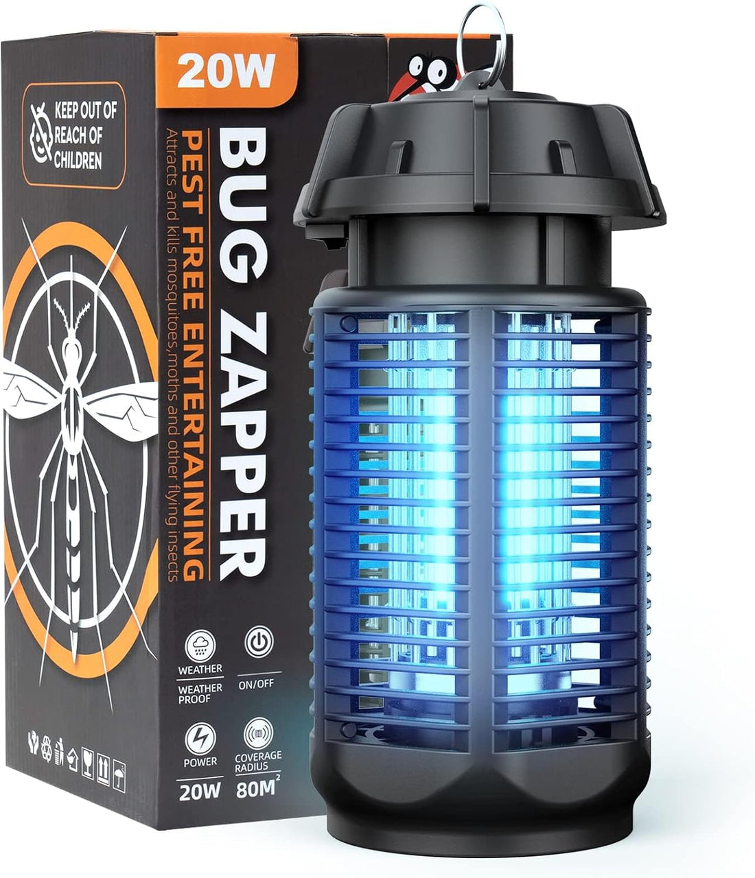 Elektrische Insectenverdelger met UV-Lamp 20W voor Binnen en Buiten tot 80 m² 0