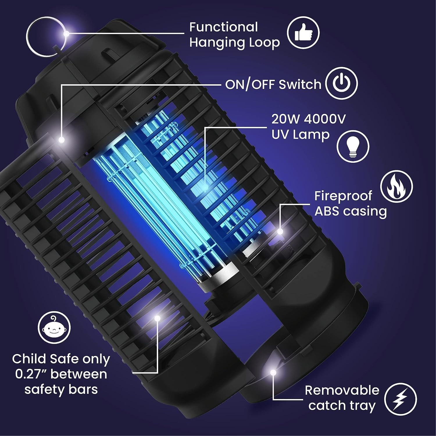 Elektrische Insectenverdelger met UV-Lamp 20W voor Binnen en Buiten tot 80 m² 3