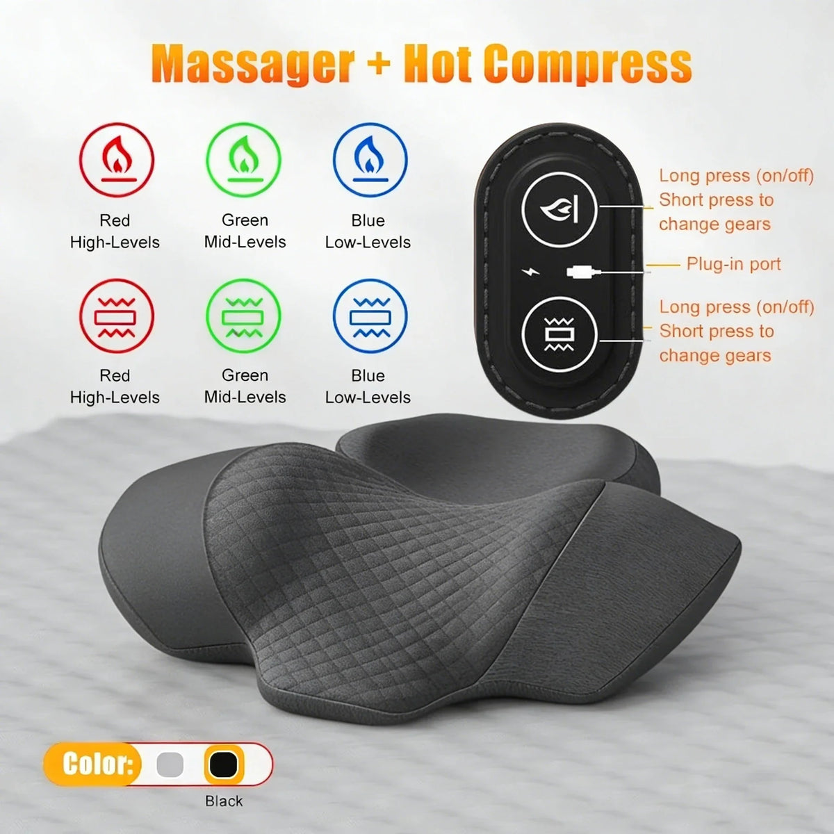 Ergonomisch Elektrisch Nekmassagekussen met Verwarmd Kompres en Vibratie 8