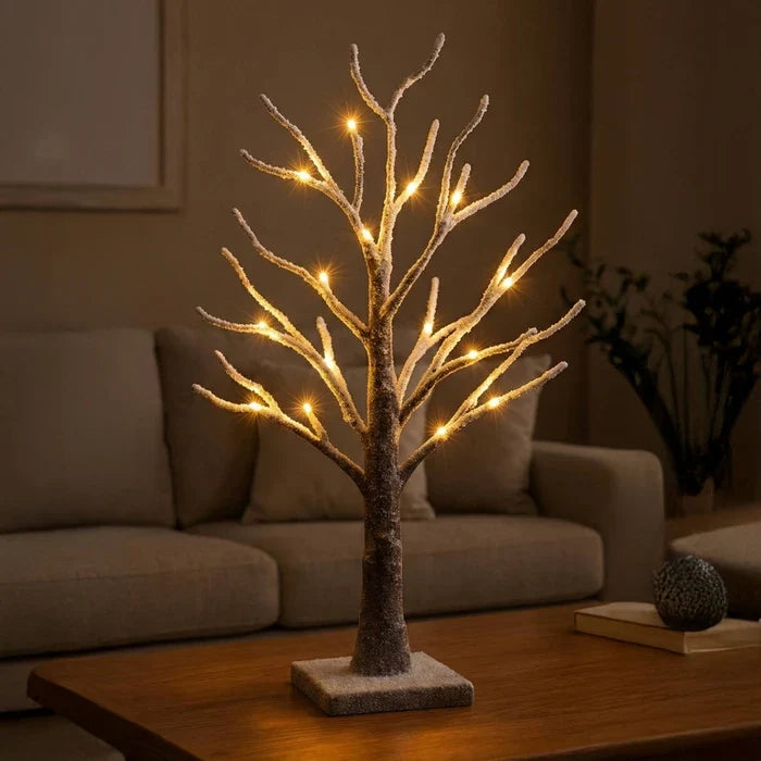 Winterboompje met verlichting – tafellamp met sneeuwtakken en warme lichtjes