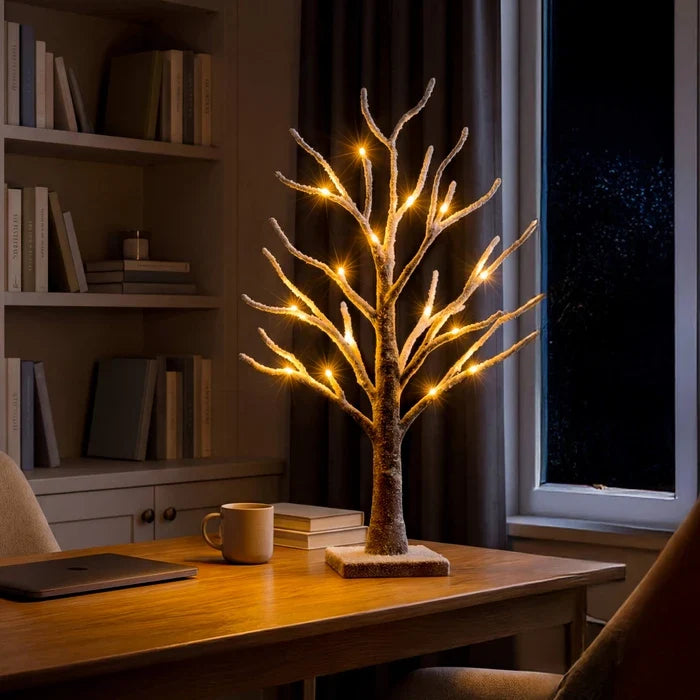 Winterboompje met verlichting – tafellamp met sneeuwtakken en warme lichtjes