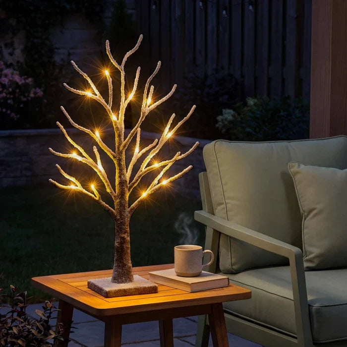 Winterboompje met verlichting – tafellamp met sneeuwtakken en warme lichtjes