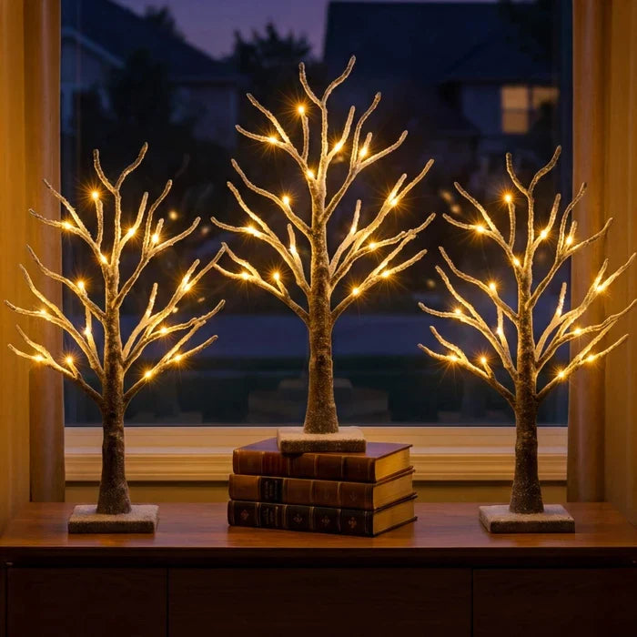 Winterboompje met verlichting – tafellamp met sneeuwtakken en warme lichtjes
