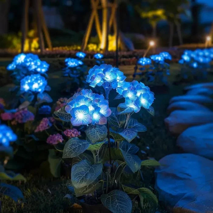 Tuinstekers hortensia – kunstbloemen met lichtjes die laden via de zon