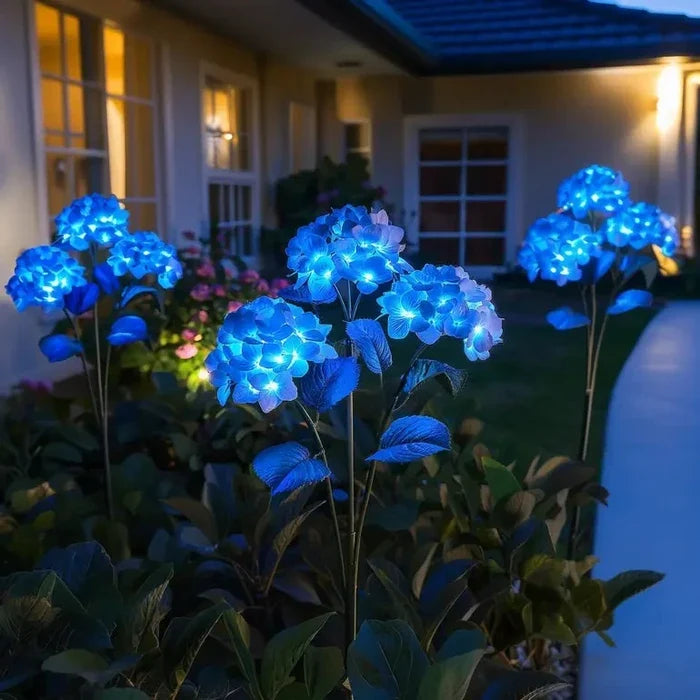 Tuinstekers hortensia – kunstbloemen met lichtjes die laden via de zon