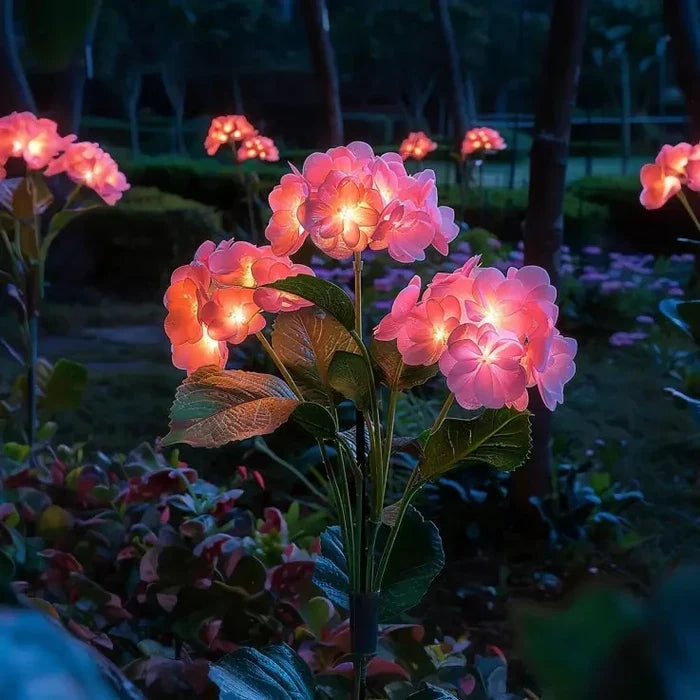 Tuinstekers hortensia – kunstbloemen met lichtjes die laden via de zon