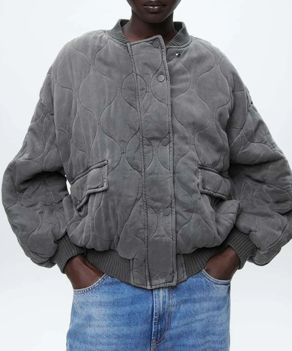 Kaccey Gray Bomber Jacket Women – Loose, Trendy & Comfortable