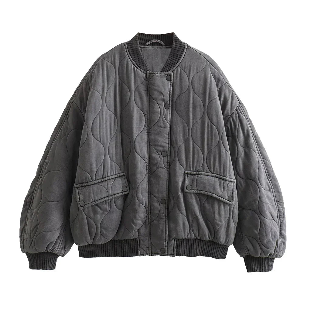 Kaccey Gray Bomber Jacket Women – Loose, Trendy & Comfortable
