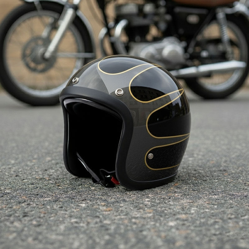 Motor helmet – Low profile vintage motorcycle helmet with DOT-certified fiberglass shell