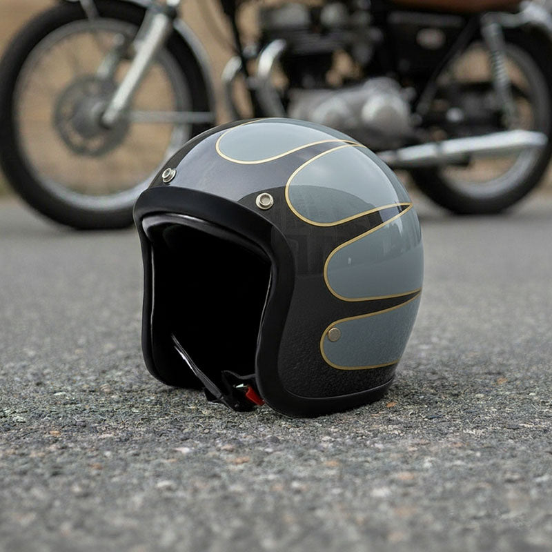 Motorhelm – Laag profiel vintage motorhelm met DOT-gecertificeerde glasvezelschaal