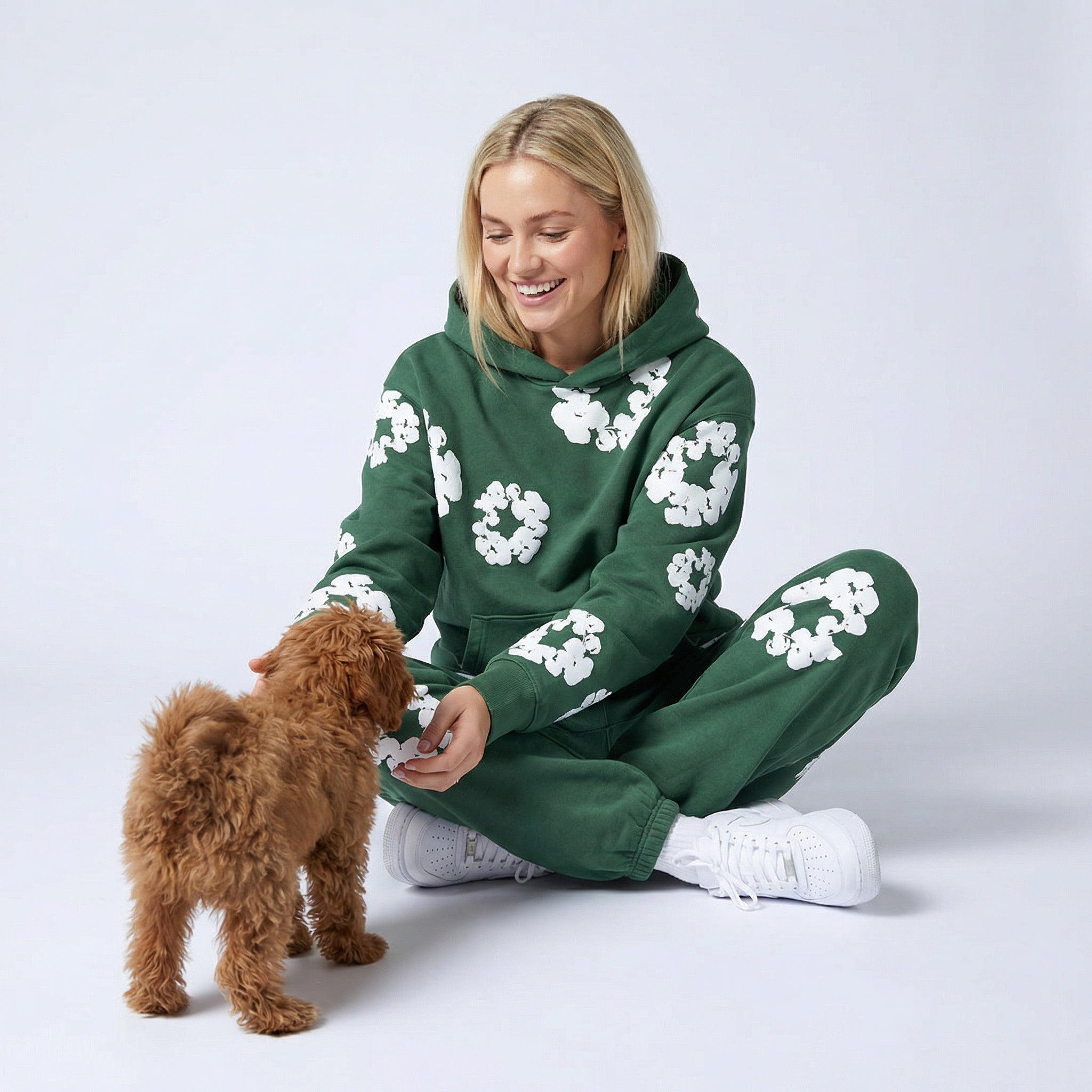 Chándal de mujer de 2 piezas – Sudadera con capucha y pantalón de jogging con estampado de flores