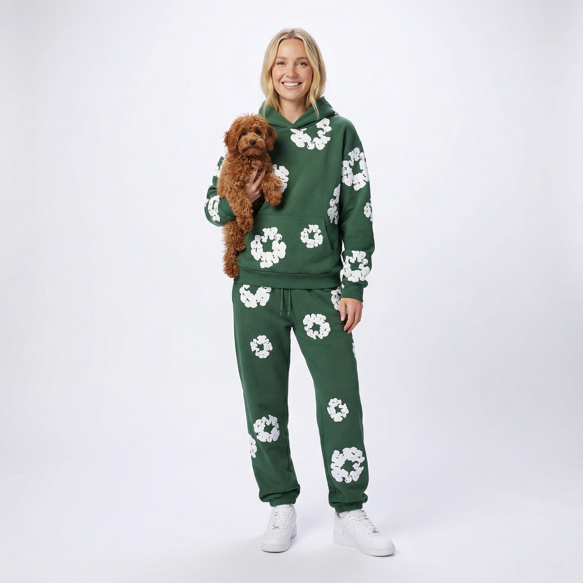 Chándal de mujer de 2 piezas – Sudadera con capucha y pantalón de jogging con estampado de flores