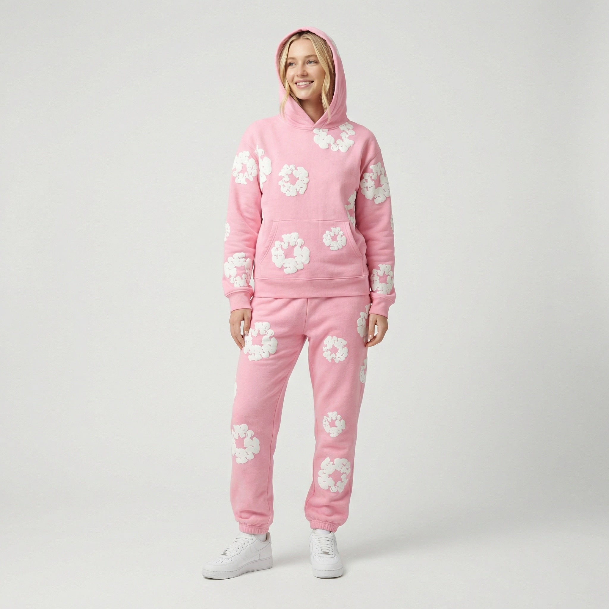 Chándal de mujer de 2 piezas – Sudadera con capucha y pantalón de jogging con estampado de flores