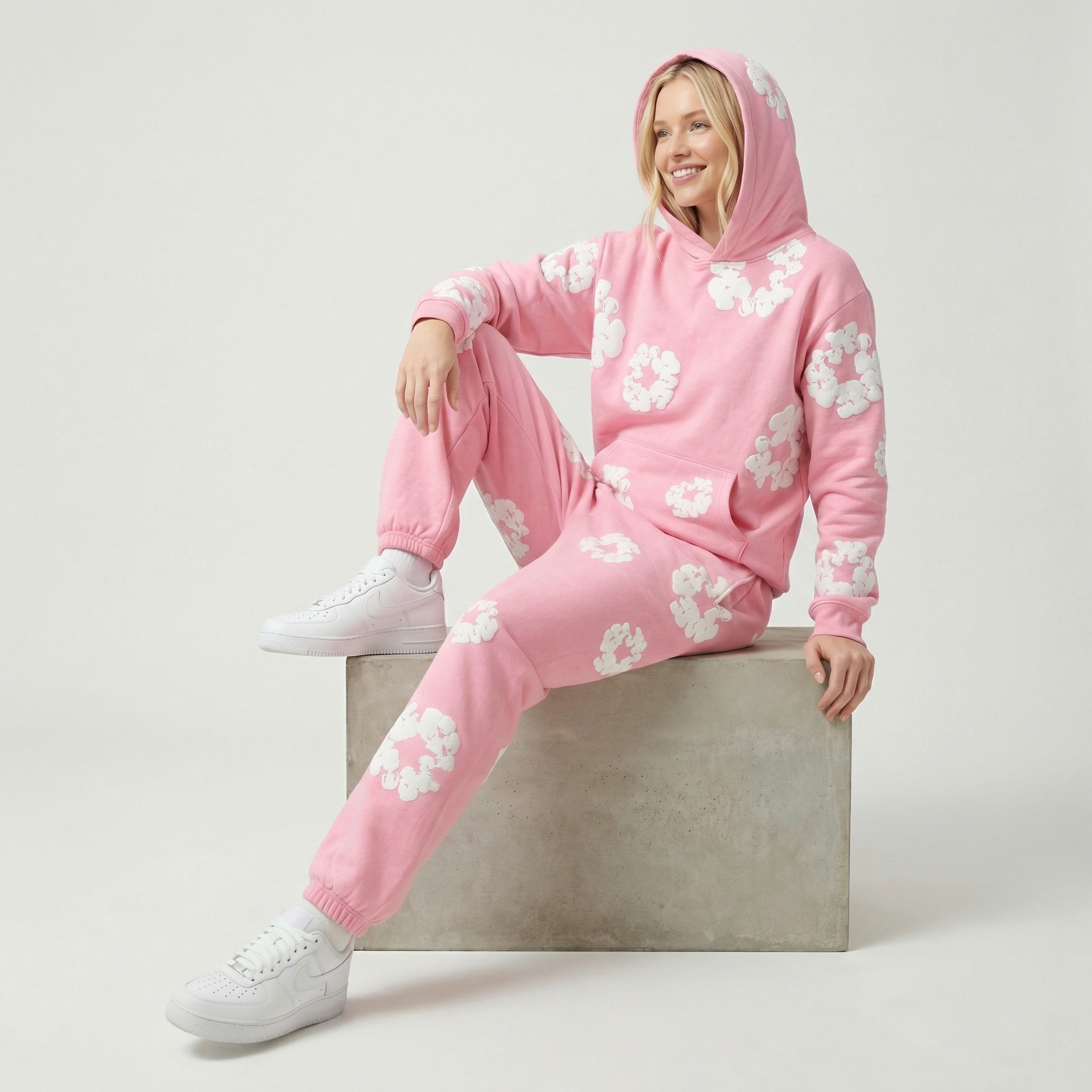 Chándal de mujer de 2 piezas – Sudadera con capucha y pantalón de jogging con estampado de flores