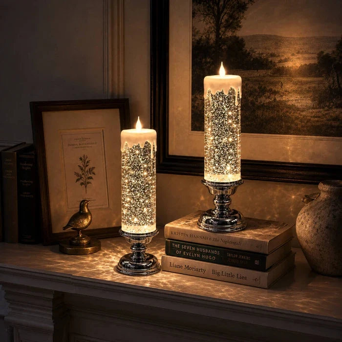 Sfeerkaars met glitter – LED-kaars zonder vlam waarin glitter ronddraait