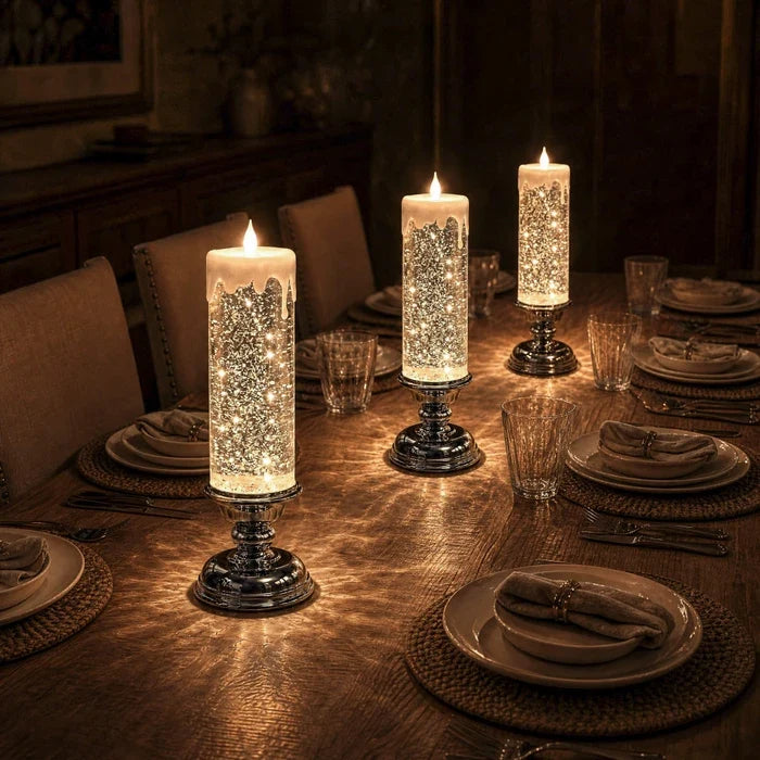 Sfeerkaars met glitter – LED-kaars zonder vlam waarin glitter ronddraait