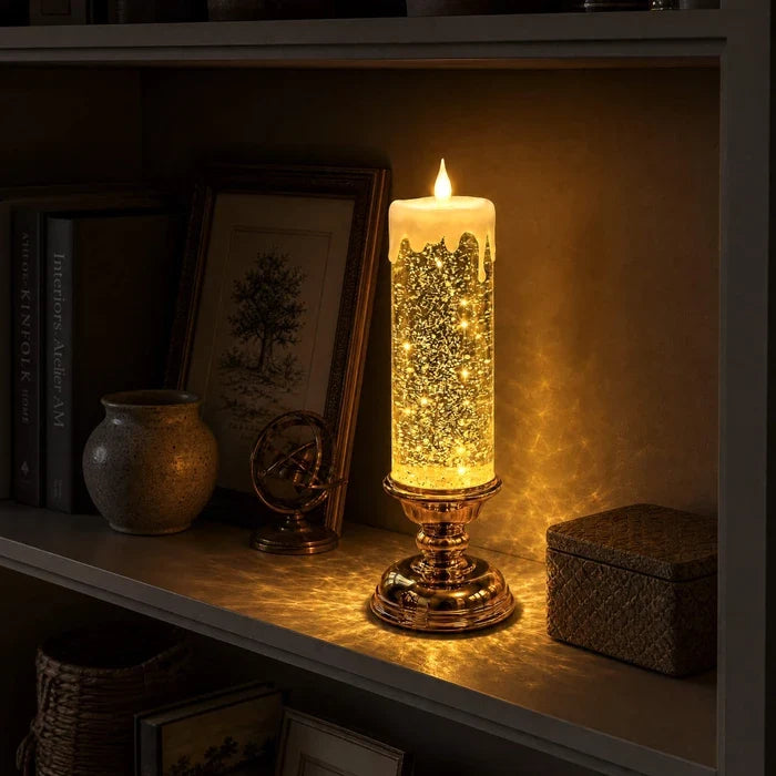 Sfeerkaars met glitter – LED-kaars zonder vlam waarin glitter ronddraait