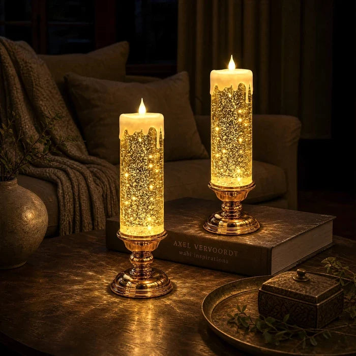 Sfeerkaars met glitter – LED-kaars zonder vlam waarin glitter ronddraait