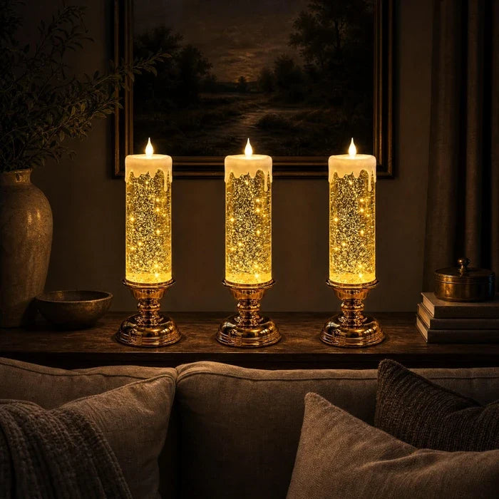 Sfeerkaars met glitter – LED-kaars zonder vlam waarin glitter ronddraait