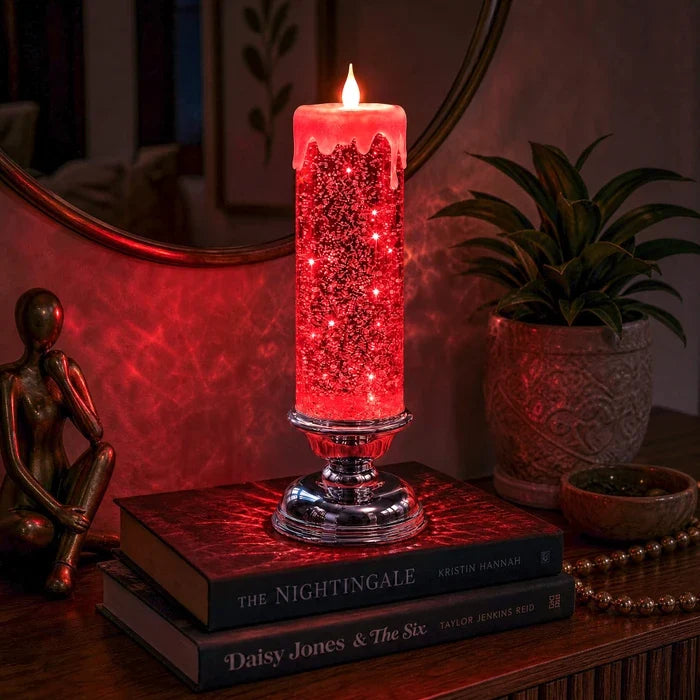 Sfeerkaars met glitter – LED-kaars zonder vlam waarin glitter ronddraait