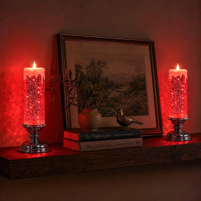 Sfeerkaars met glitter – LED-kaars zonder vlam waarin glitter ronddraait