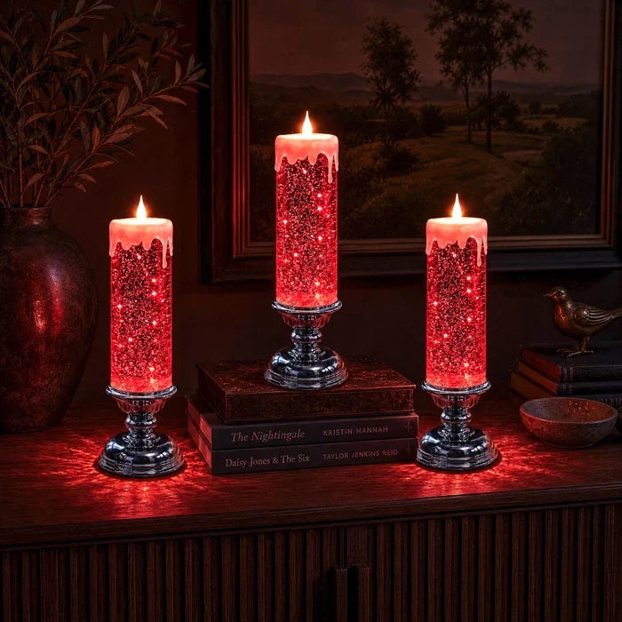 Sfeerkaars met glitter – LED-kaars zonder vlam waarin glitter ronddraait
