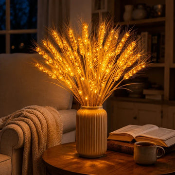 Tarwebundel met ledlicht – landelijke decoratie voor schouw, dressoir of plank