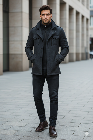Men's long winter coat made of wool blend – double-breasted, tailored coat