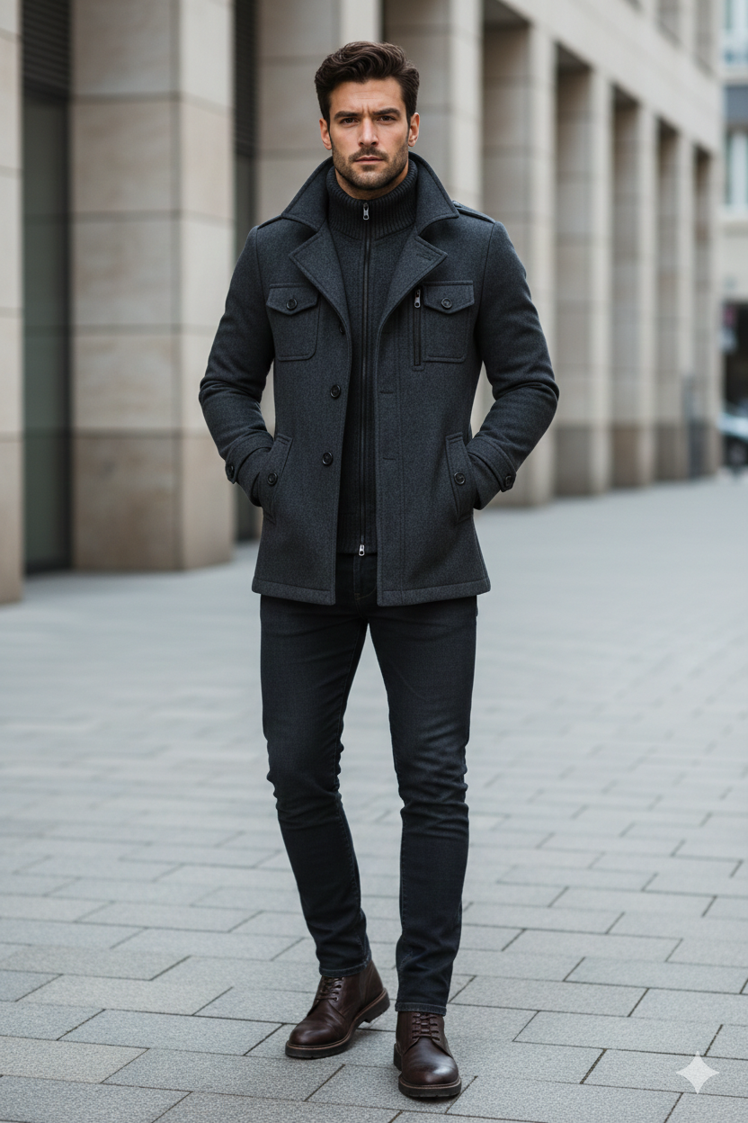 Men's long winter coat made of wool blend – double-breasted, tailored coat