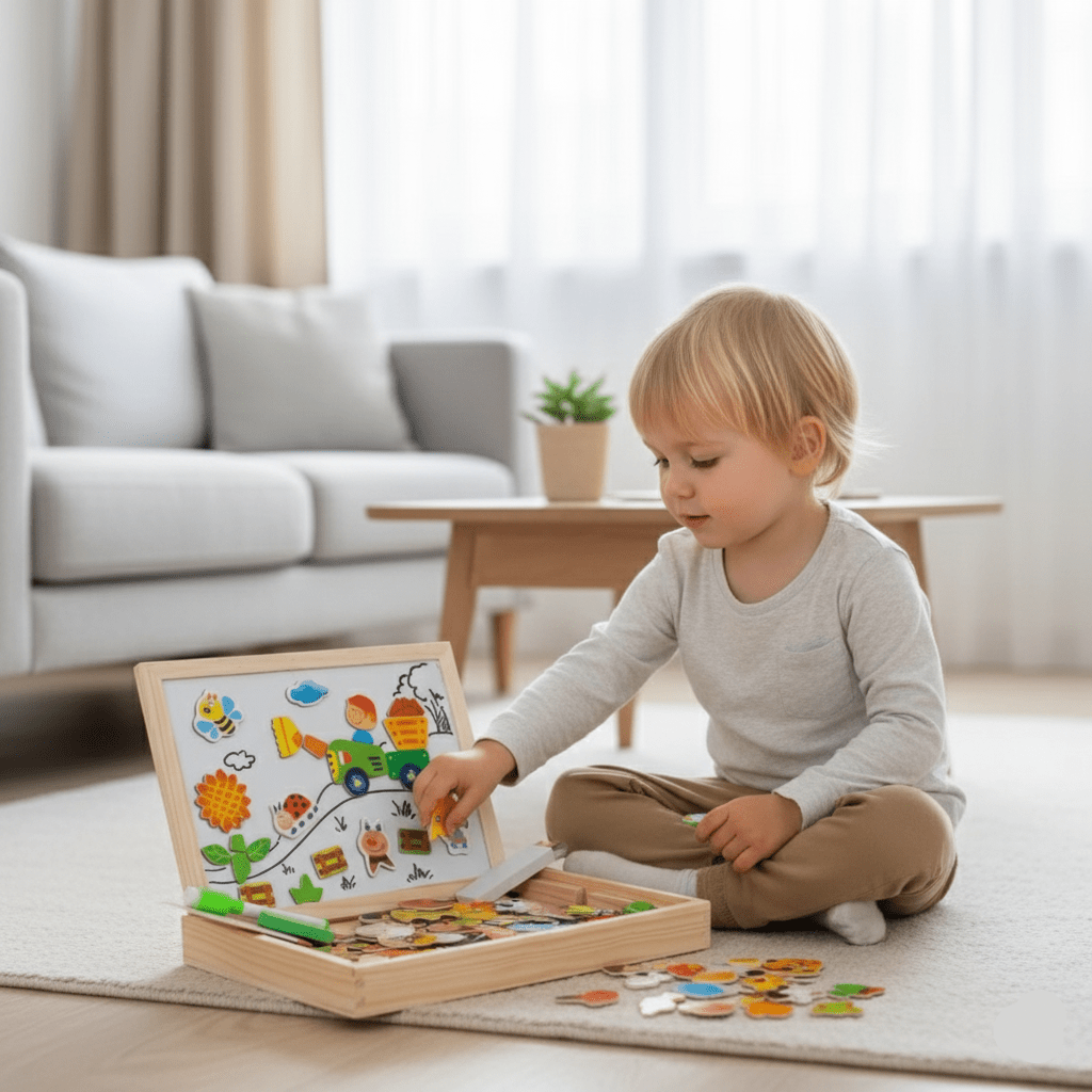 Magnetische Maltafel – 2-in-1 Holztafel mit Kreidetafel & Magnetspiel Bolendo