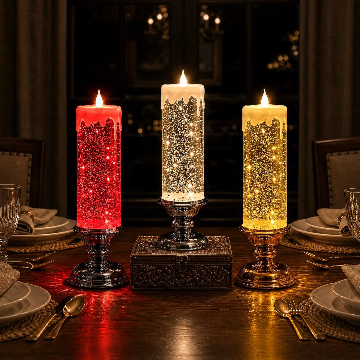 Sfeerkaars met glitter – LED-kaars zonder vlam waarin glitter ronddraait