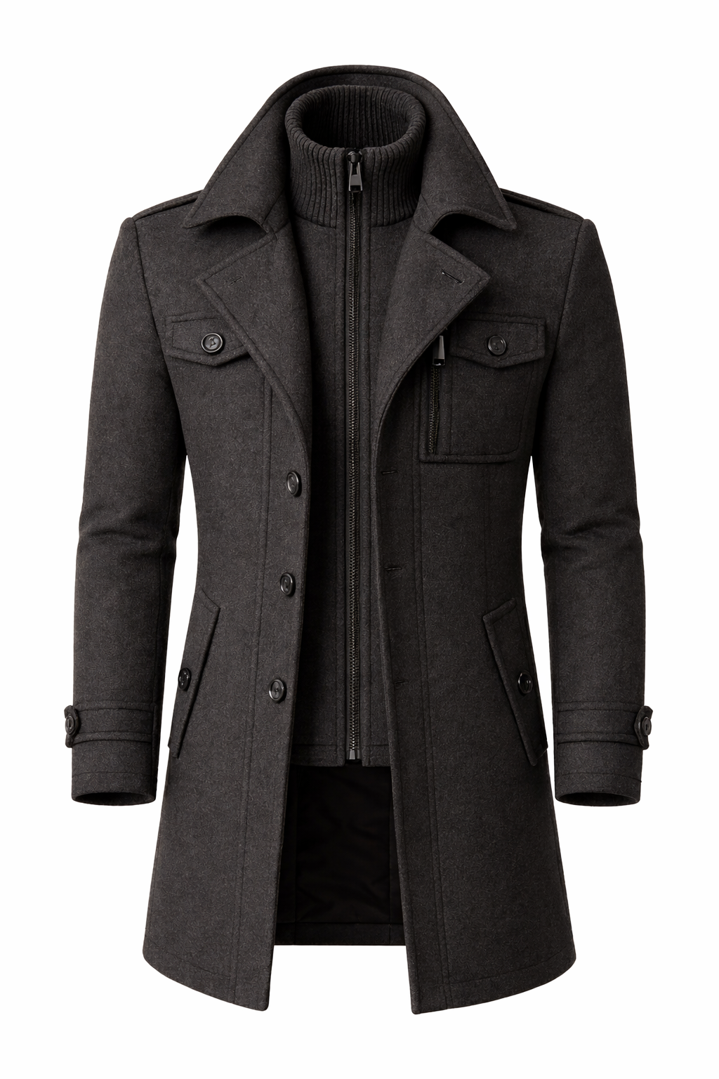 Men's long winter coat made of wool blend – double-breasted, tailored coat