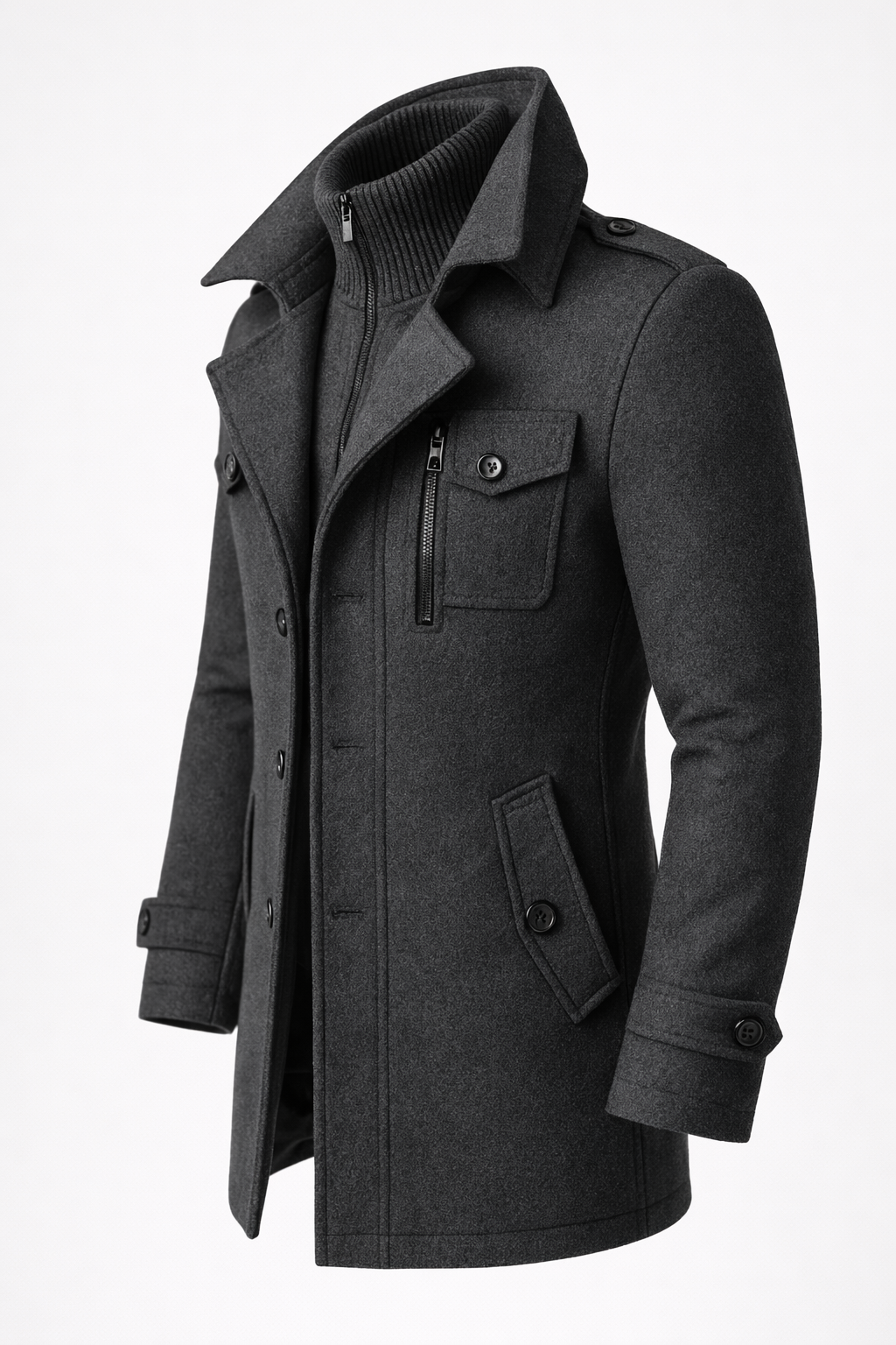 Men's long winter coat made of wool blend – double-breasted, tailored coat