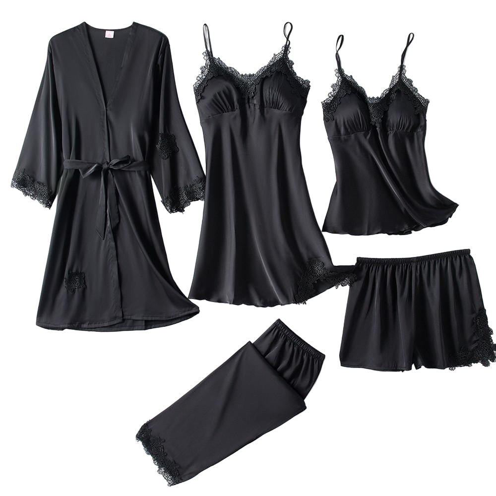 Dames pyjama set – satijnachtige stof met kantdetails en elegante pasvorm