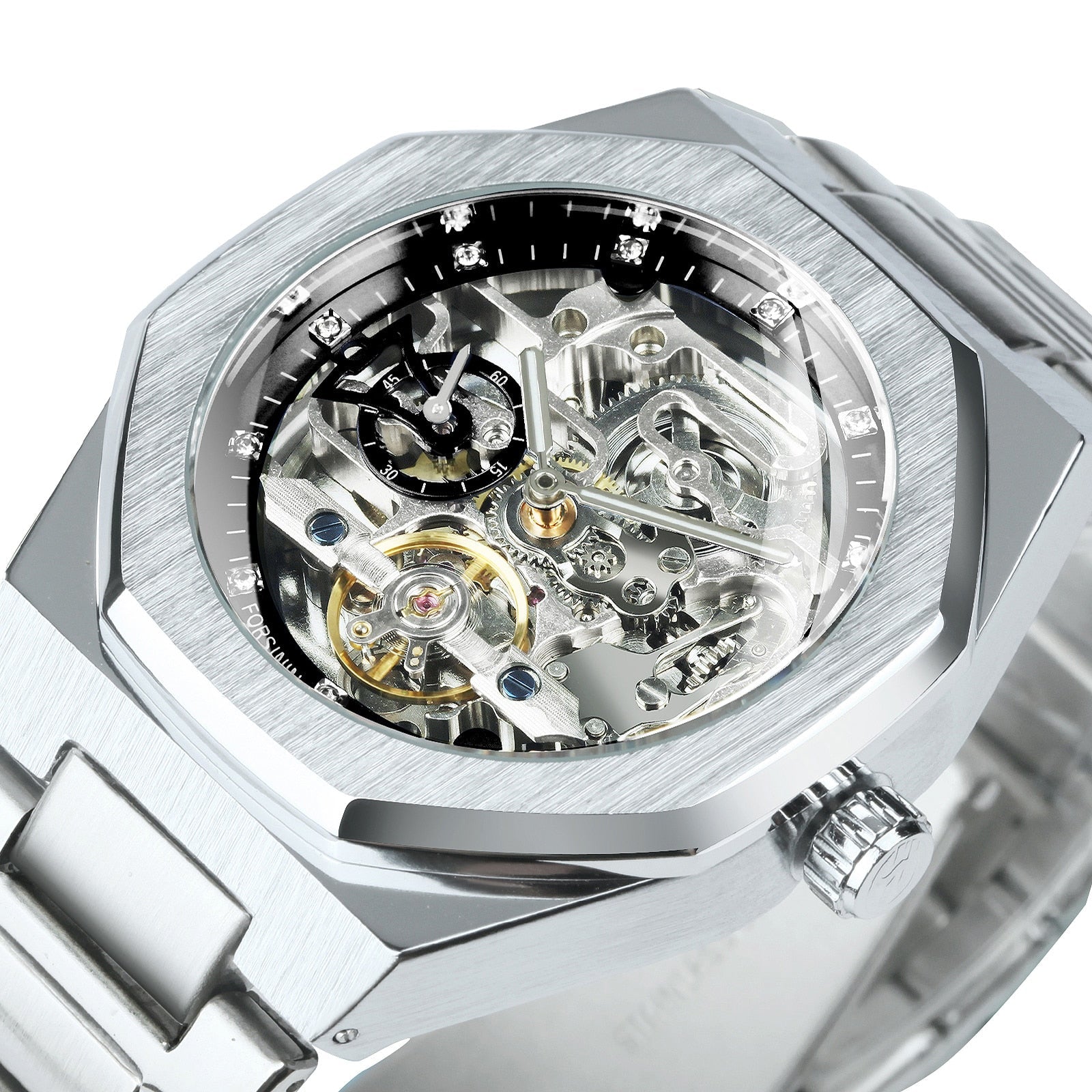 Revalki Reloj Automático Skeleton - Correa de Acero Inoxidable con Movimiento Mecánico Visible