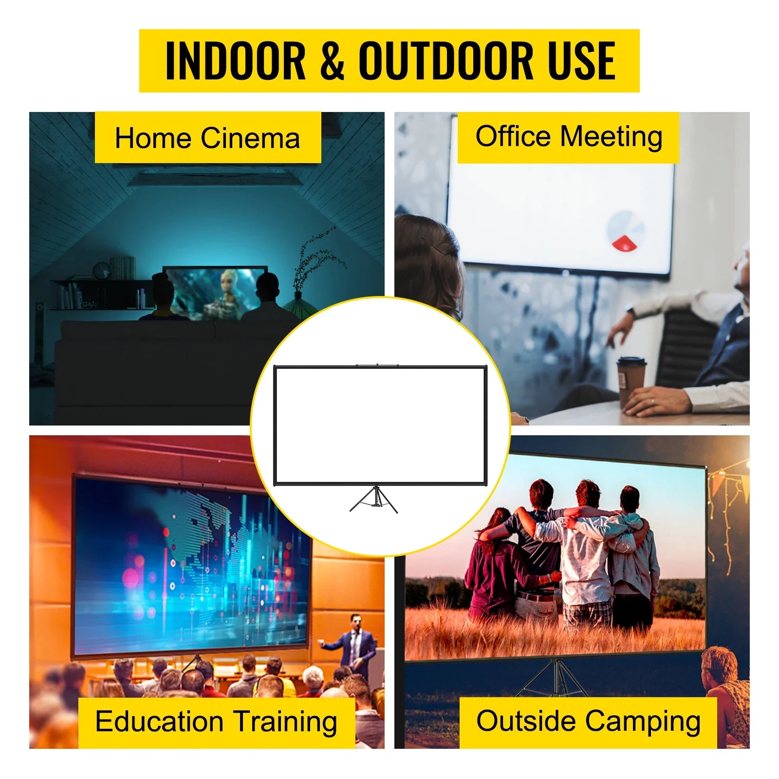 SucceBuy 60 70 80 90 100 110 in Tripod Projector Screen W/ Stand 16:9 4K HD Portable Home Cinema for Indoor & Outdoor Projection VestraGear